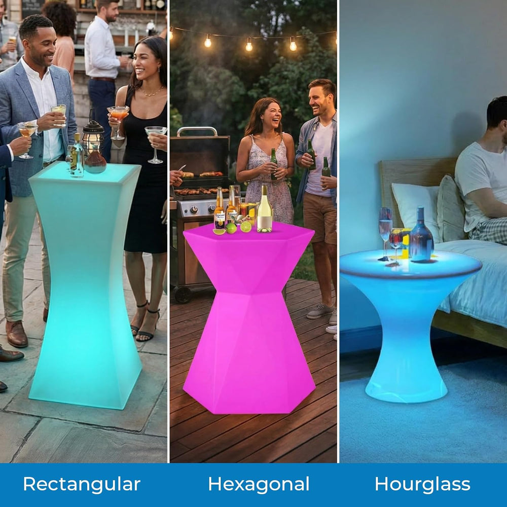 42" H LED Bar Table with Remote Controls, Rechargable Light Up Cocktail ...