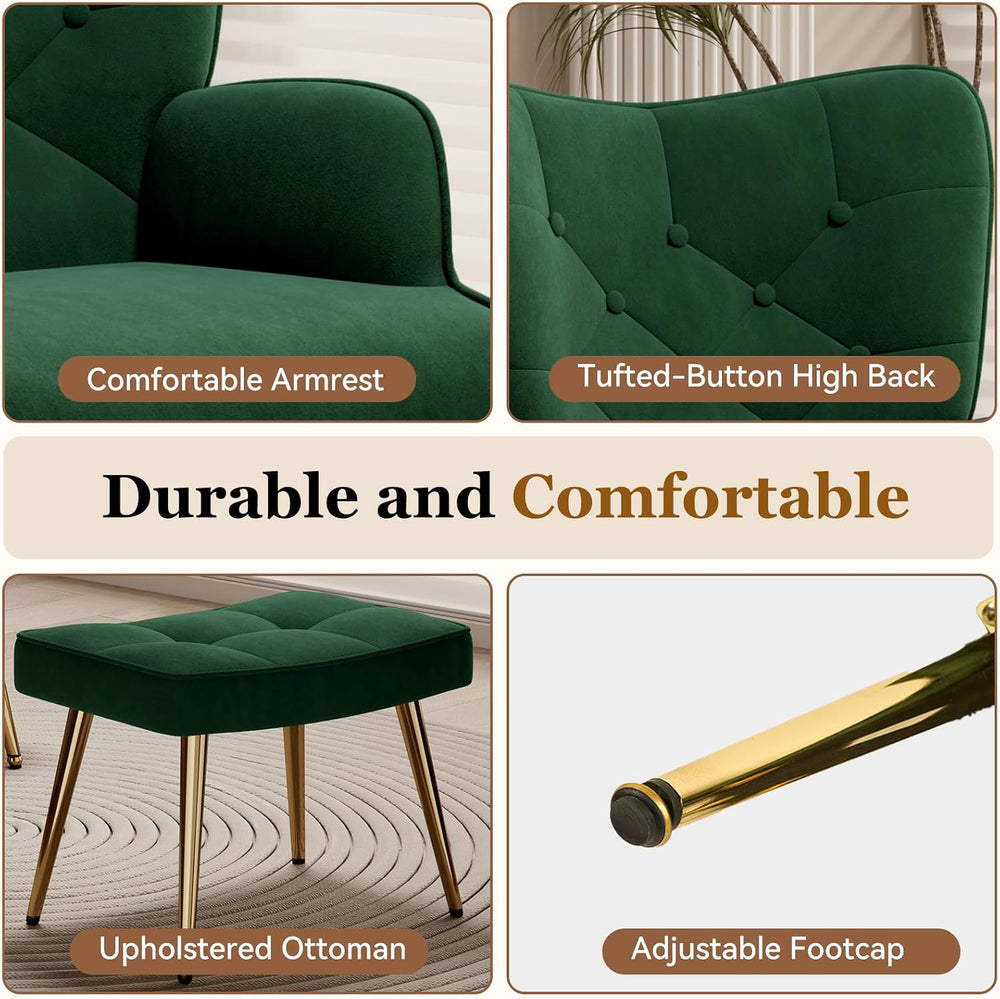 Nalupatio Accent Chair with Ottoman Footstool Set, Mid Century Modern Velvet ...