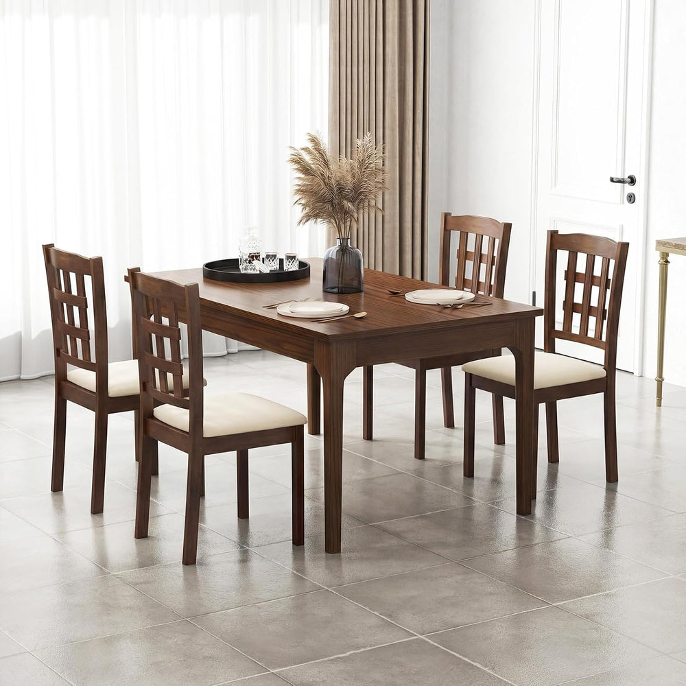 Giantex Wooden Dining Chairs Set of 4, Linen Fabric Upholstered Kitchen Chair...