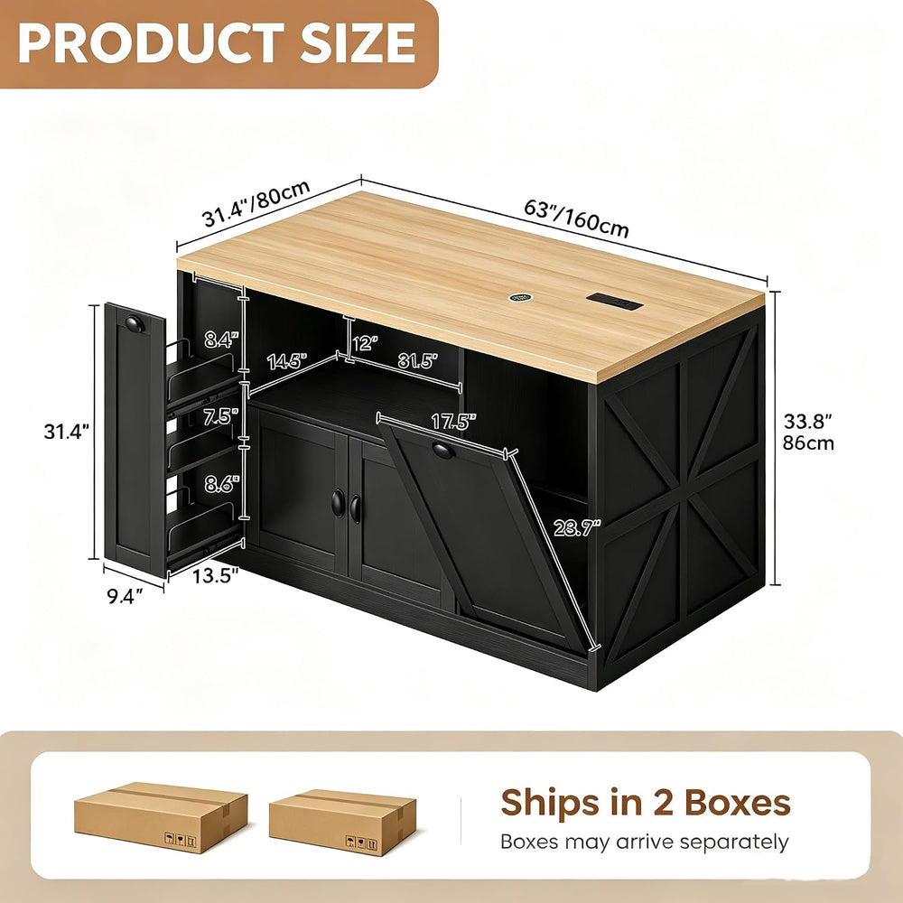 Large Kitchen Island with Storage, 63" L Farmhouse Kitchen Island | on W...