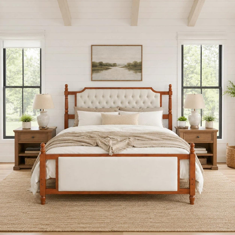 King Size Upholstered Platform Bed with Headboard and Footboard, Brown