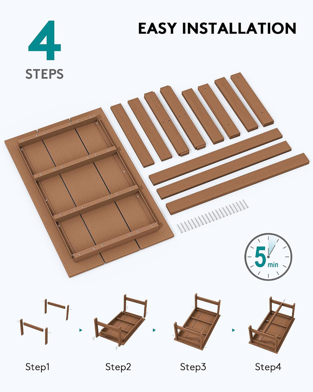 SERWALL HDPE Patio Coffee Table, Rectangle Outdoor Coffee Table, All-Weather ...