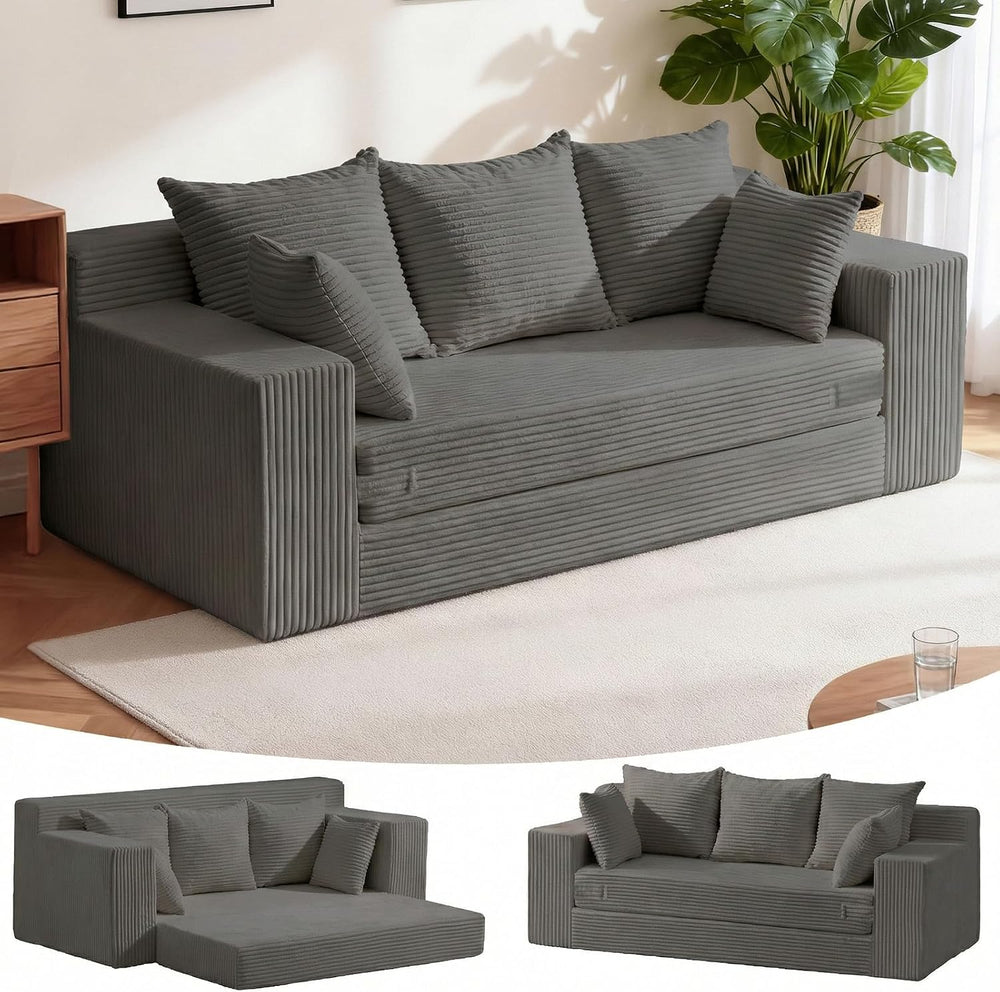 Oversized Loveseat, 3 Seater Pull Out Convertible Sofa Bed, 70" Gray Cou...