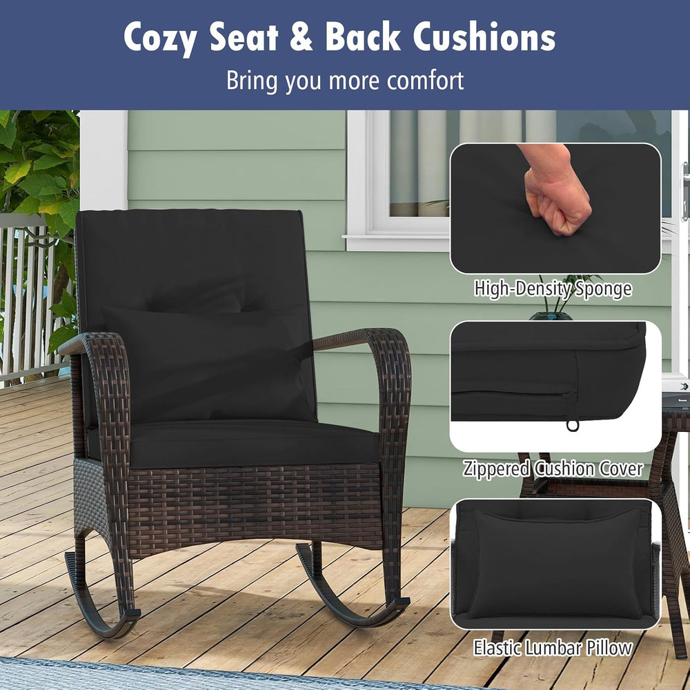 Tangkula 3 Pieces Rocking Bistro Set, Patiojoy Outdoor PE Rattan Rocker Chair...
