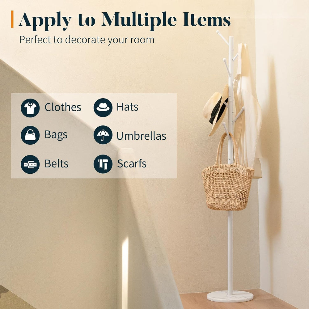 Yoobure Coat Rack Freestanding with Natural Marble Base - Coat Tree with 8 Ho...