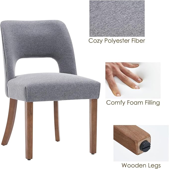 VKNOW Wooden Dining Chairs Set of 6, Modern Fabric Upholstered Dining Room Ch...