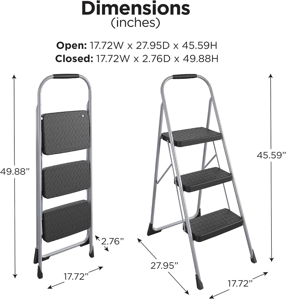 Cosco 11408PBL1E Three Step Big Step Folding Step Stool with Rubber Hand Grip...