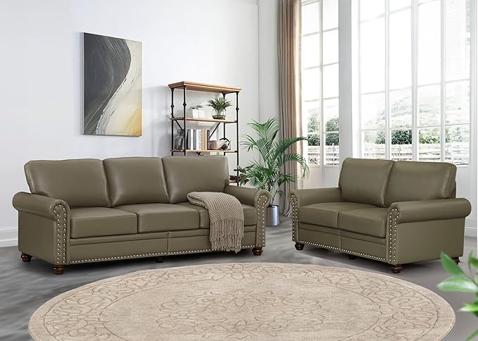 2 Piece Faux Leather Sofa Set,Modern Couch and Loveseat Sets with Storage,Mid...