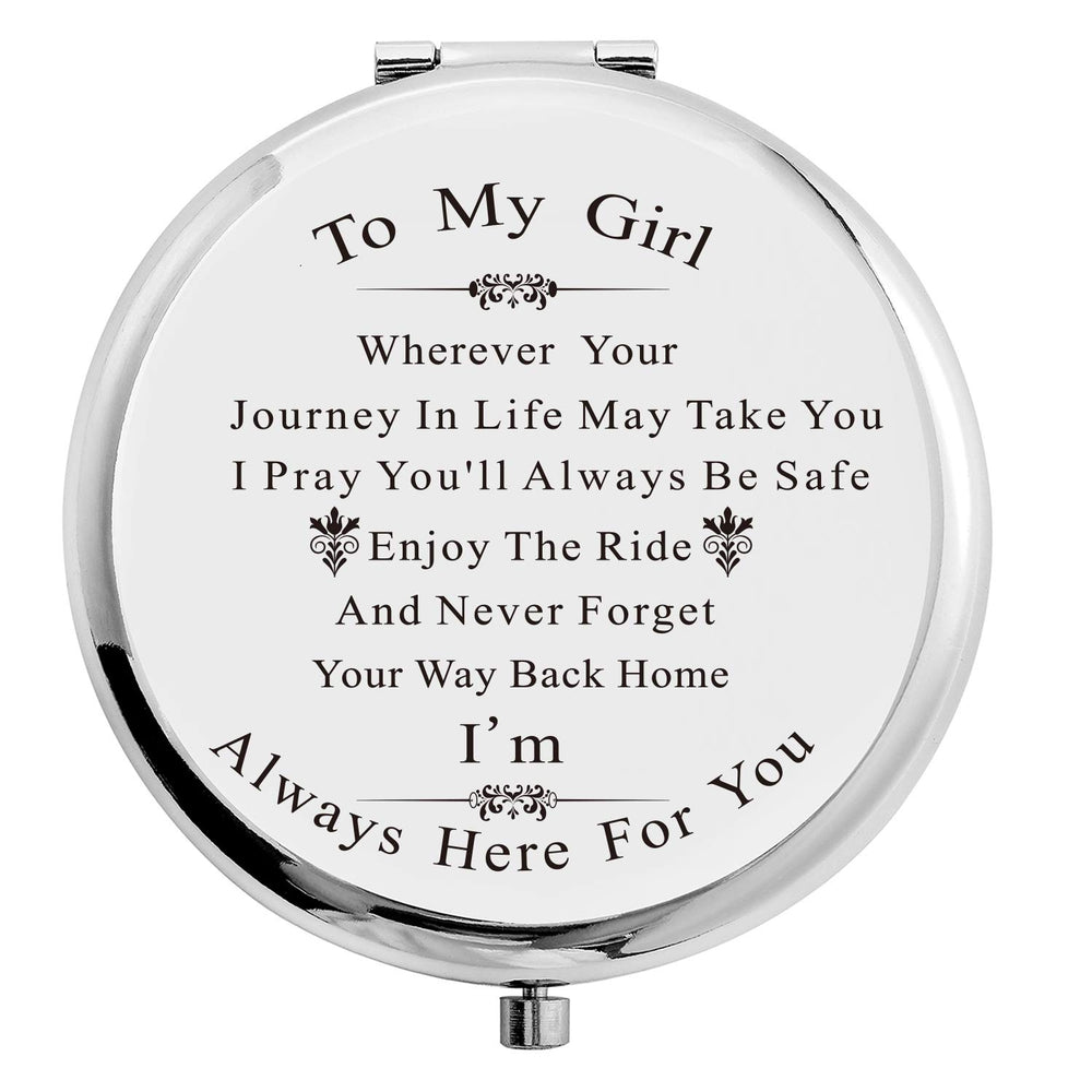 Daughter Gifts Silver Stainless Steel Compact Makeup Mirror Graduation Birthd...
