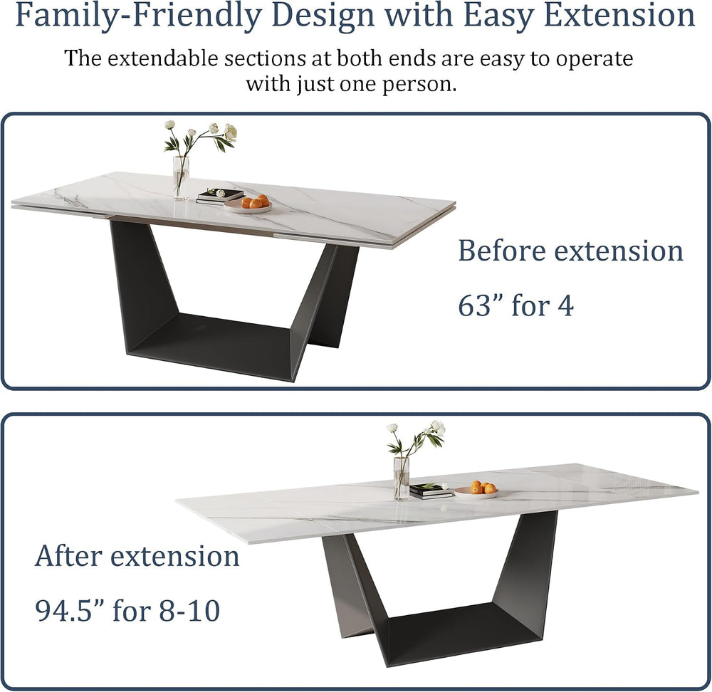 Modern Expandable Dining Table - 63" to 95" Extendable Dining Room ...