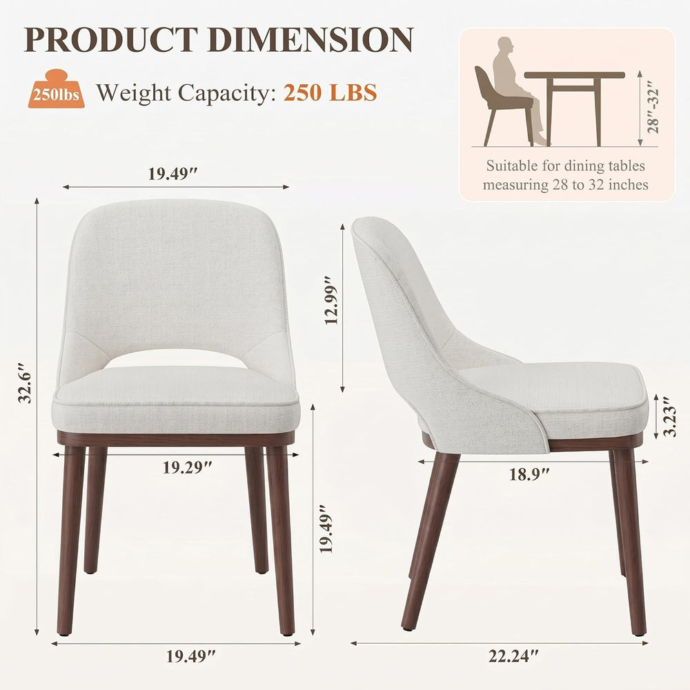 Modern Upholstered Chairs, Curved Open‑Back Fabric Kitchen Chairs(Set of 2)