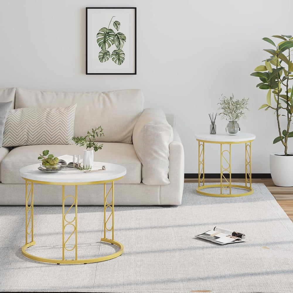 Garden 4 you Coffee Table Faux Marble Nesting Table for Small Place 2 Sets Mo...