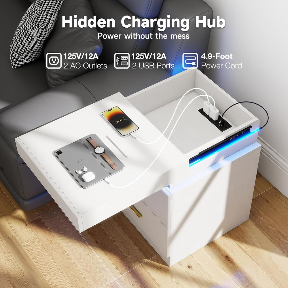 Night Stand Set of 2, 18'' LED Nightstand with Charging Station, Mode...