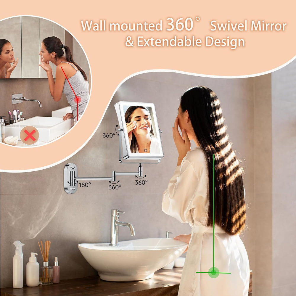 FASCINATE 8.7" 5000mAh Rechargeable Wall Mounted Makeup Mirror (Chrome)