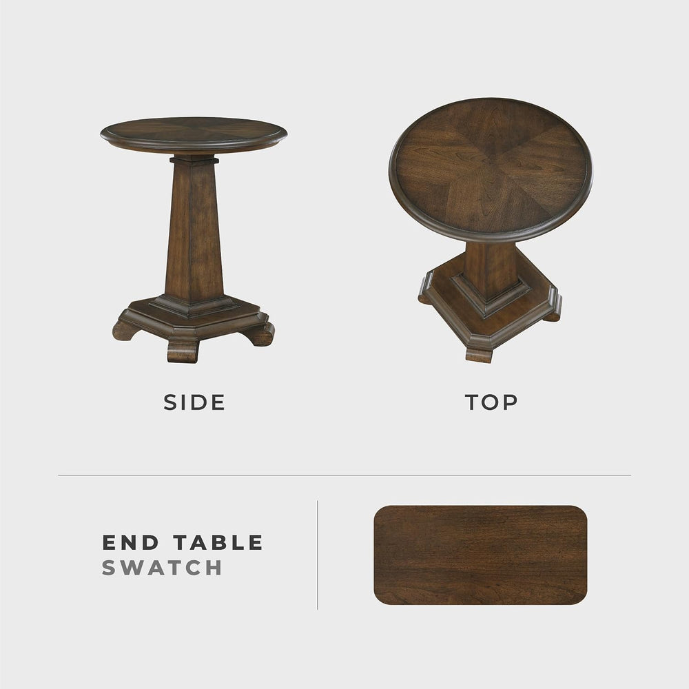 Lexicon 22 Dia. Round End Table, Wood Side Table with Sturdy Pedestal Leg, Ch...
