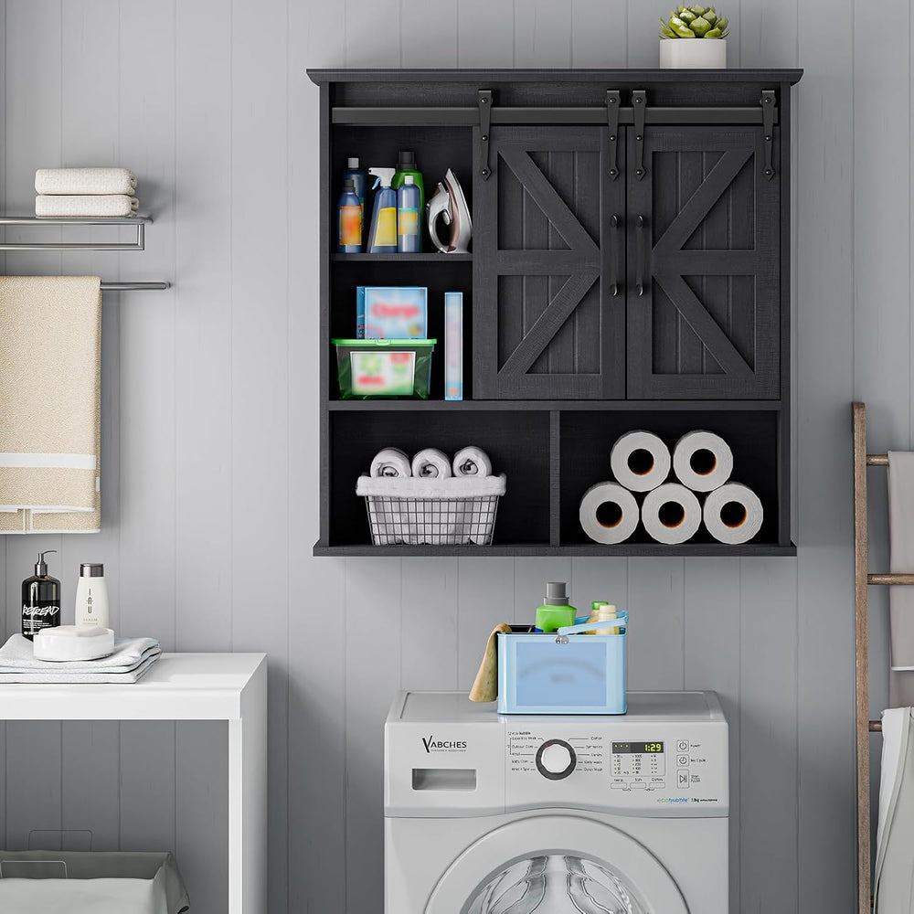 Vabches Bathroom Wall Cabinet, Farmhouse Medicine Cabinet, Black