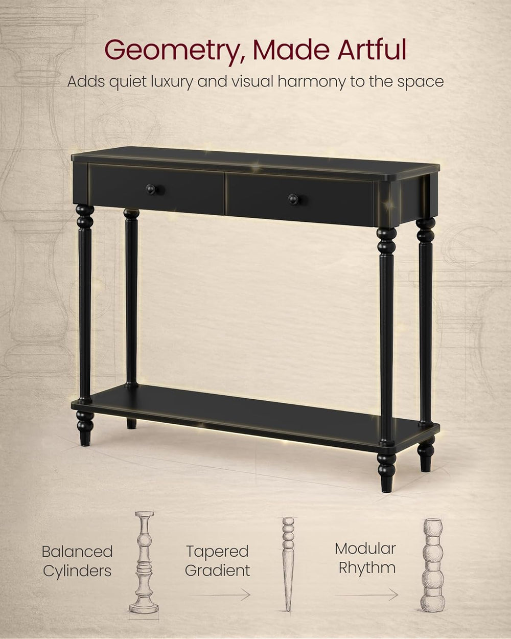 VASAGLE 39.3"Console Table, Narrow Entryway Sofa Table with Solid Wood L...
