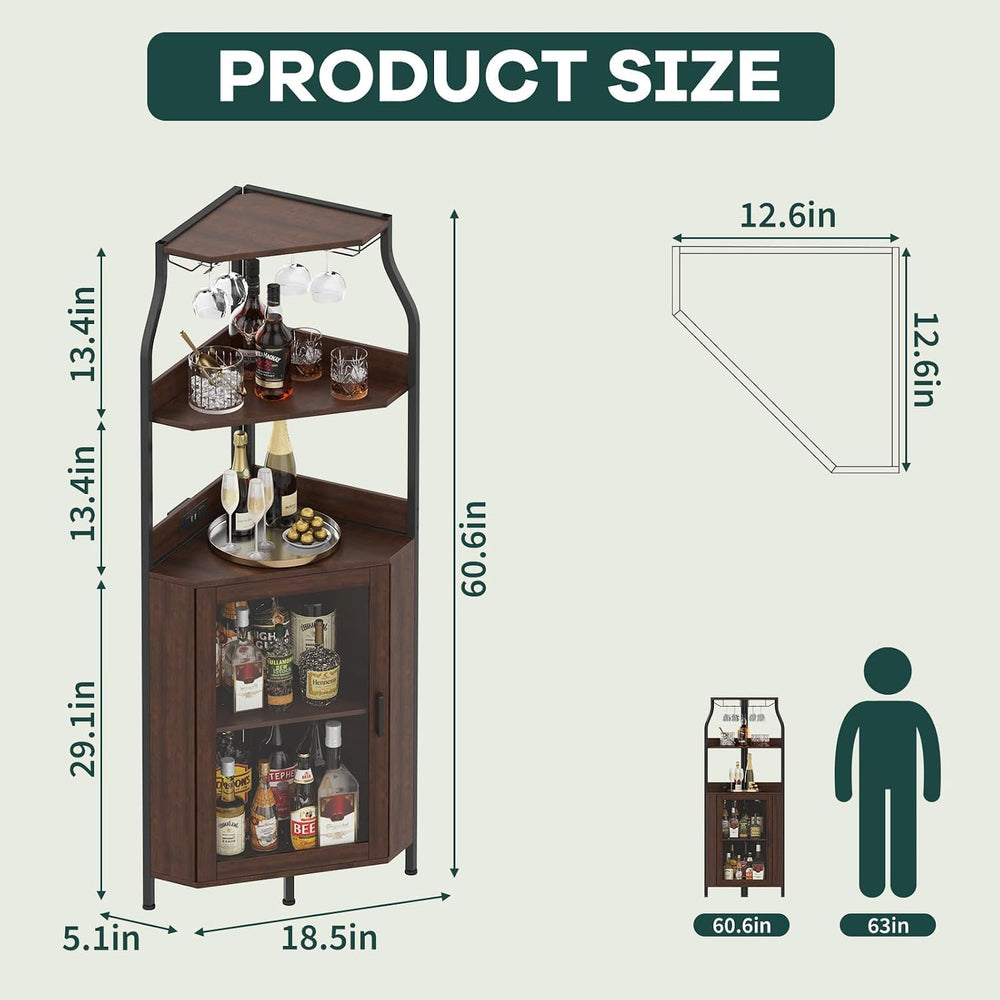 IDEALHOUSE Corner Wine Cabinet with Removable Wine Rack, Industrial Wine Cabi...