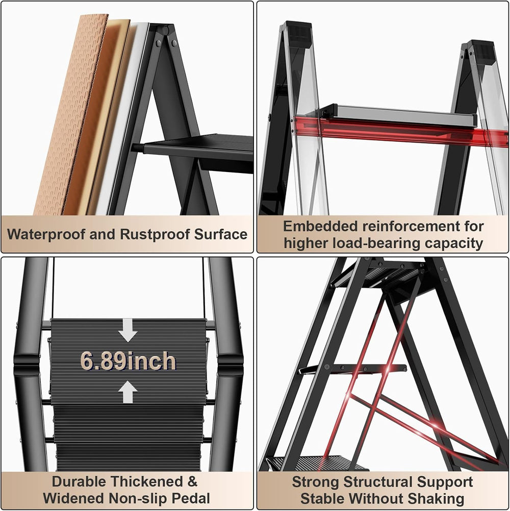 4 Step Ladder Foldable Step Stool, Aluminum Stepping Stools for Adults, Wide ...