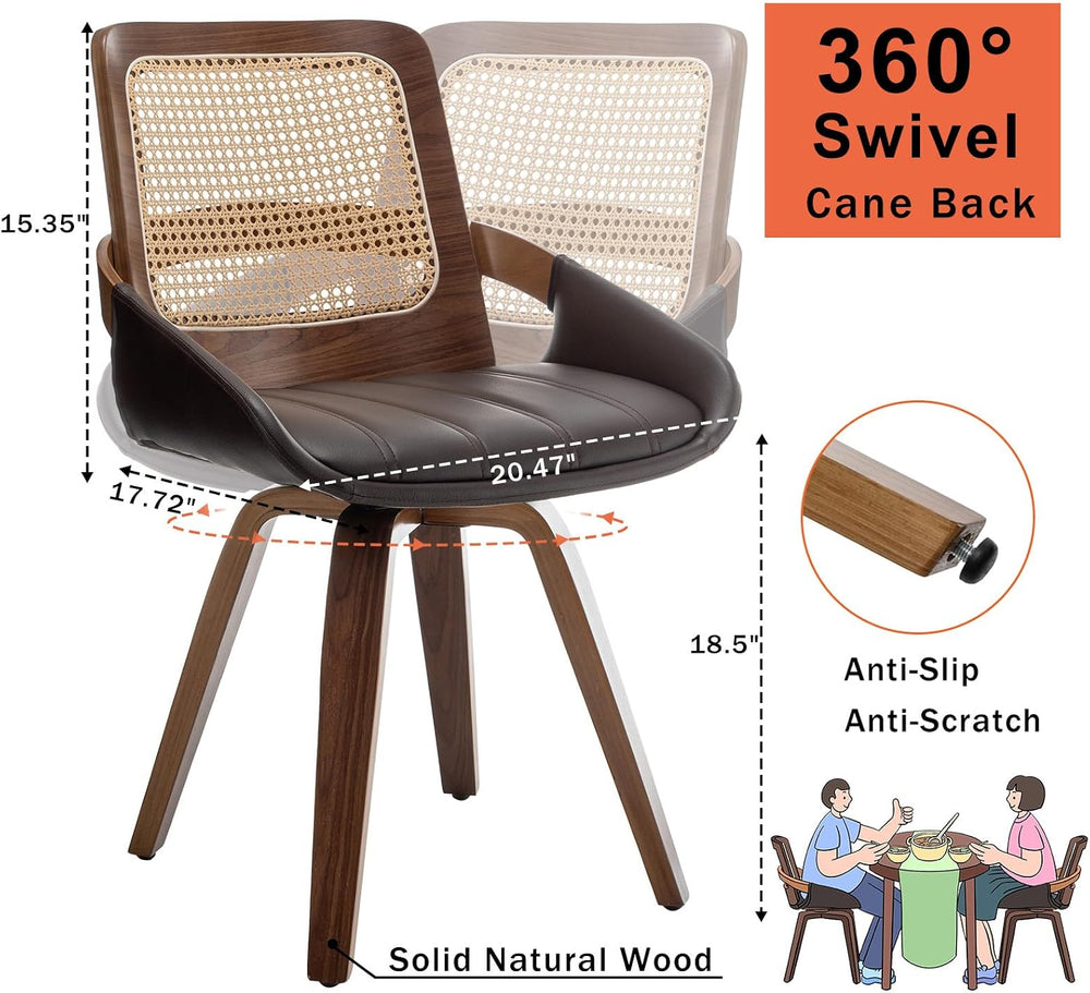 Set of 1 Swivel Rattan Dining Chair - Mid Century Modern Dining Chair with Be...