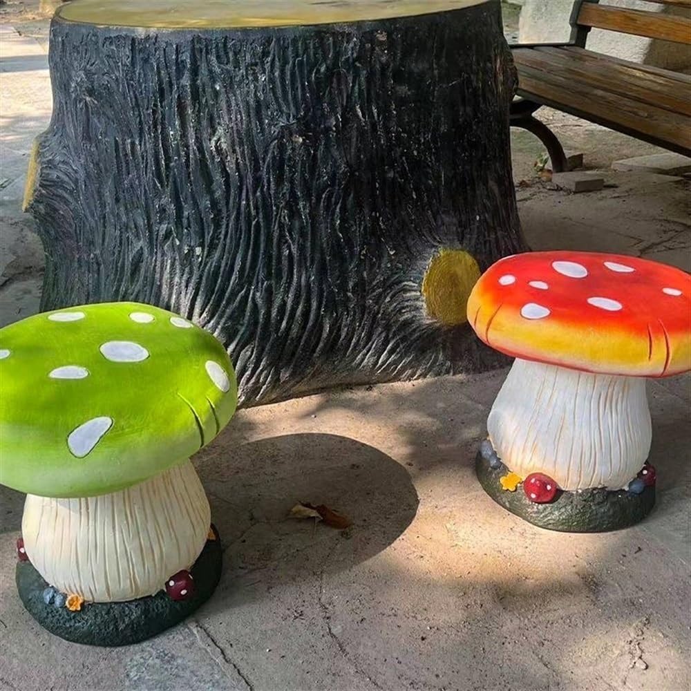 Small Mushroom Shape Ottoman, Outdoor Garden Resin Decorative Mushroom Stool,...
