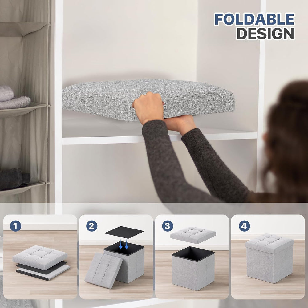 MoNiBloom 15 Inches Storage Ottoman Cube, Folding Square Foot Rest Stool, Sma...