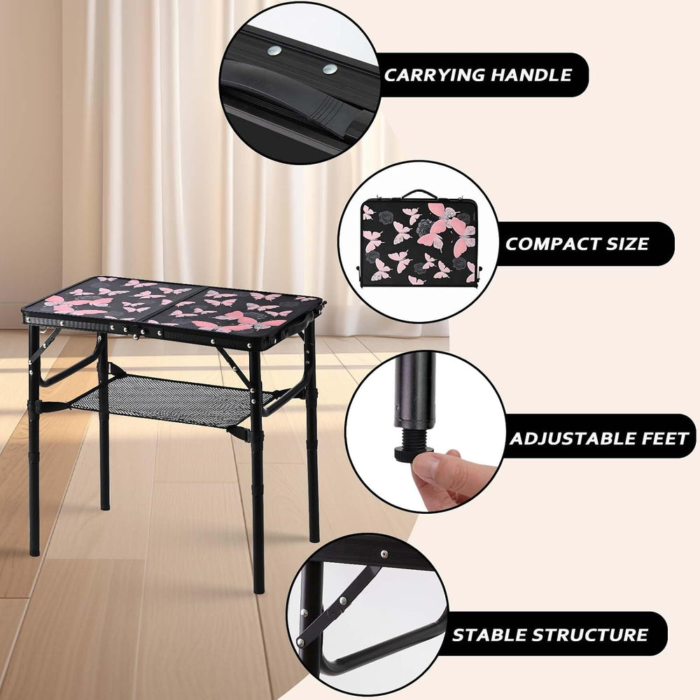 YihuiKo Small Camping Table, Vintage French Butterfly Pattern Folding Table |...