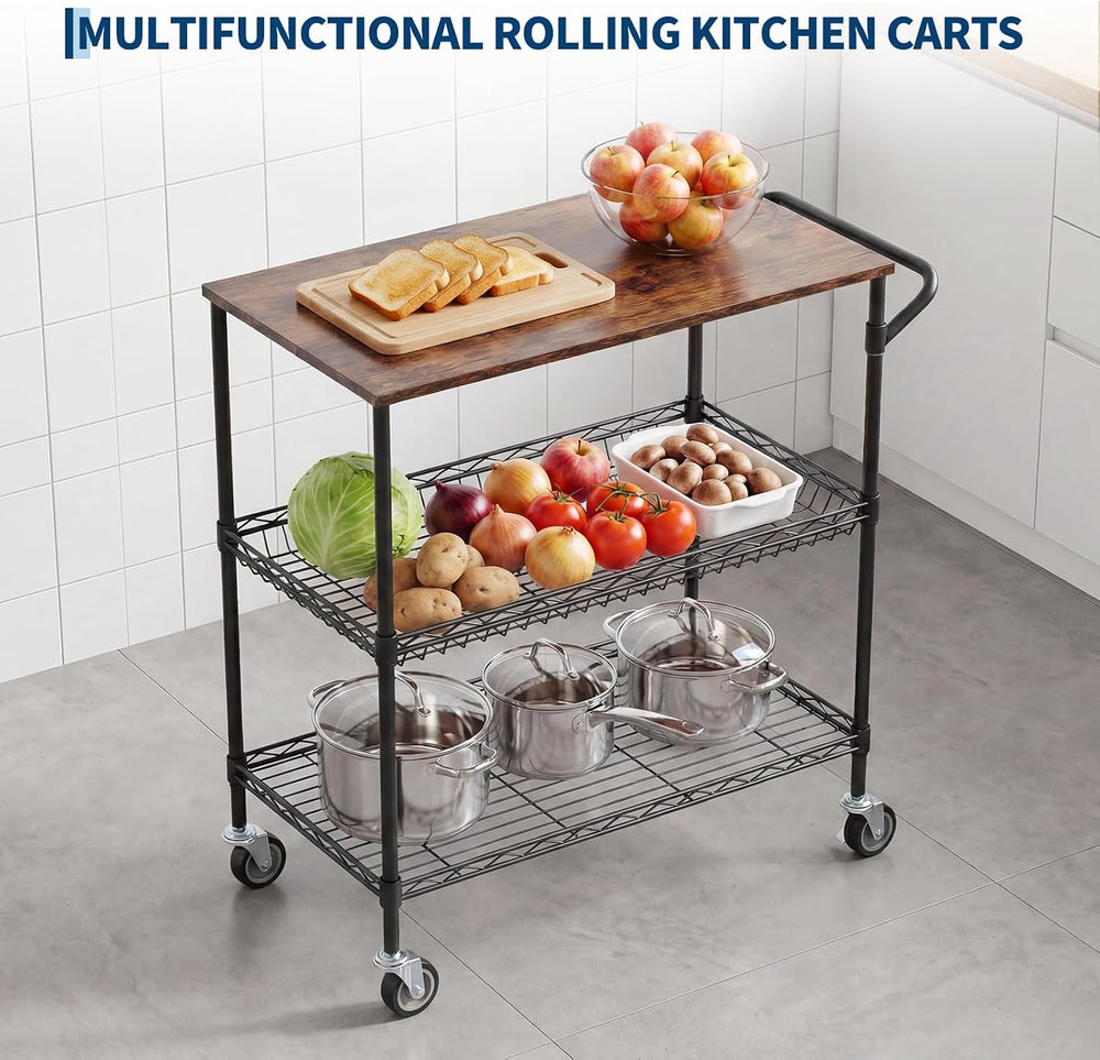 Garvee 34.45In Rolling Kitchen Carts on Wheel with Storage & 2 Shelf Line...