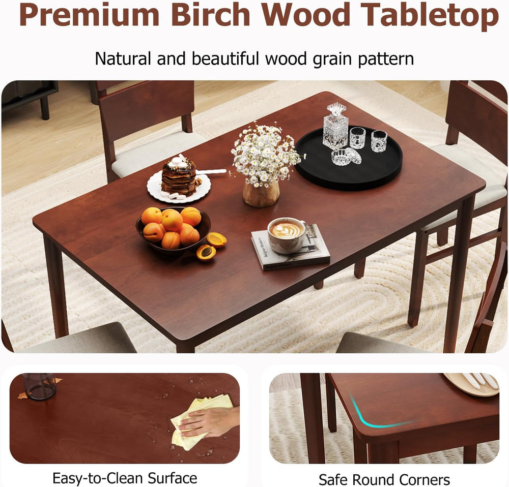 Tangkula Dining Table Set for 4, Dinette Set with Table and 4 Padded Seat, Ru...