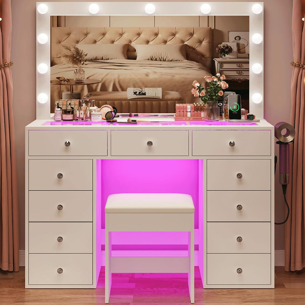 CollaredEagle 45" Large White Vanity Desk with Vibrant RGB Lighting. | 1...