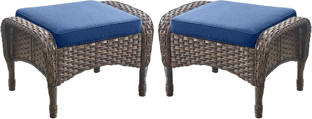Outdoor Ottomans Patio Footrest Set of 2 - High Back Comfortable Brown Wicker...