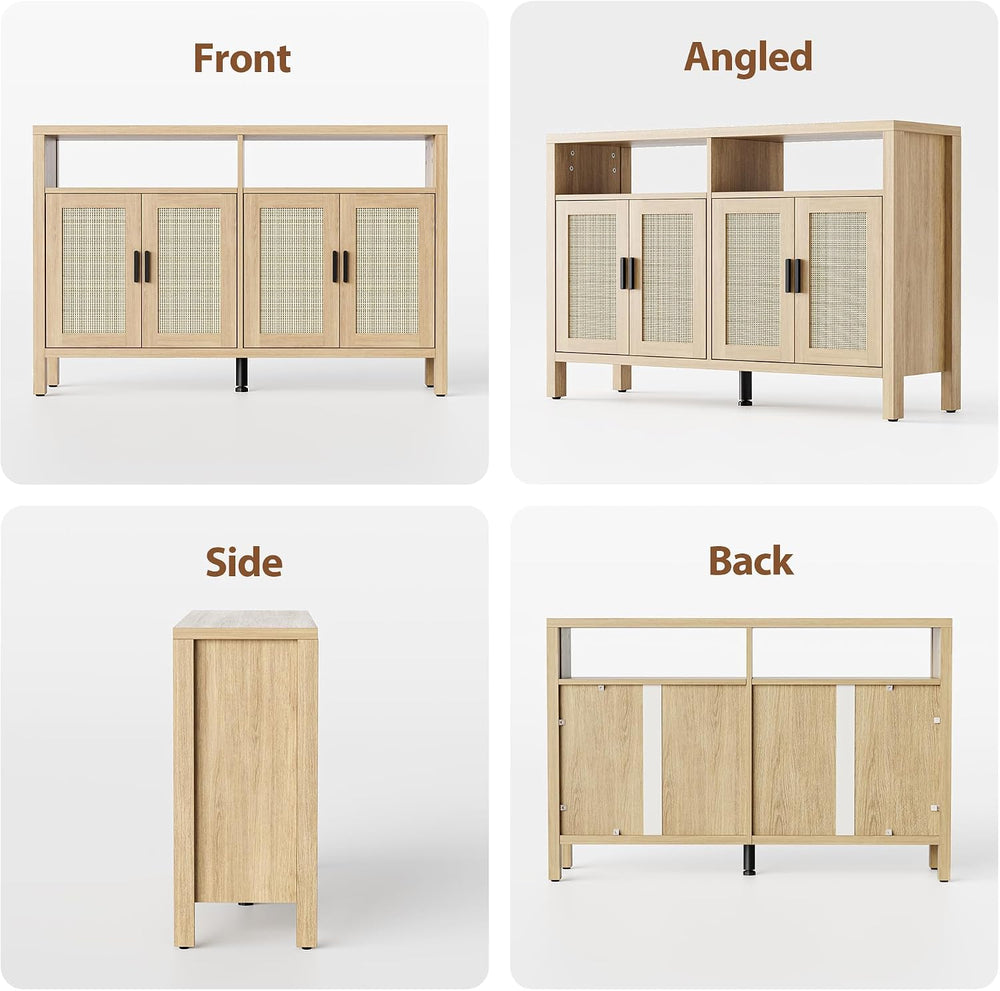 Mericonia Rattan Buffet Cabinet with Storage, Sideboard with Doors, Console T...