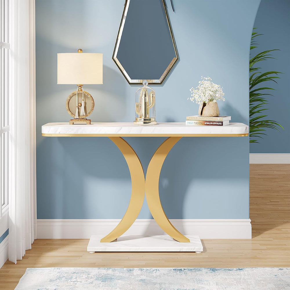 Tribesigns Modern Gold Console Table, 40 inch Narrow Entryway Foyer Table wit...
