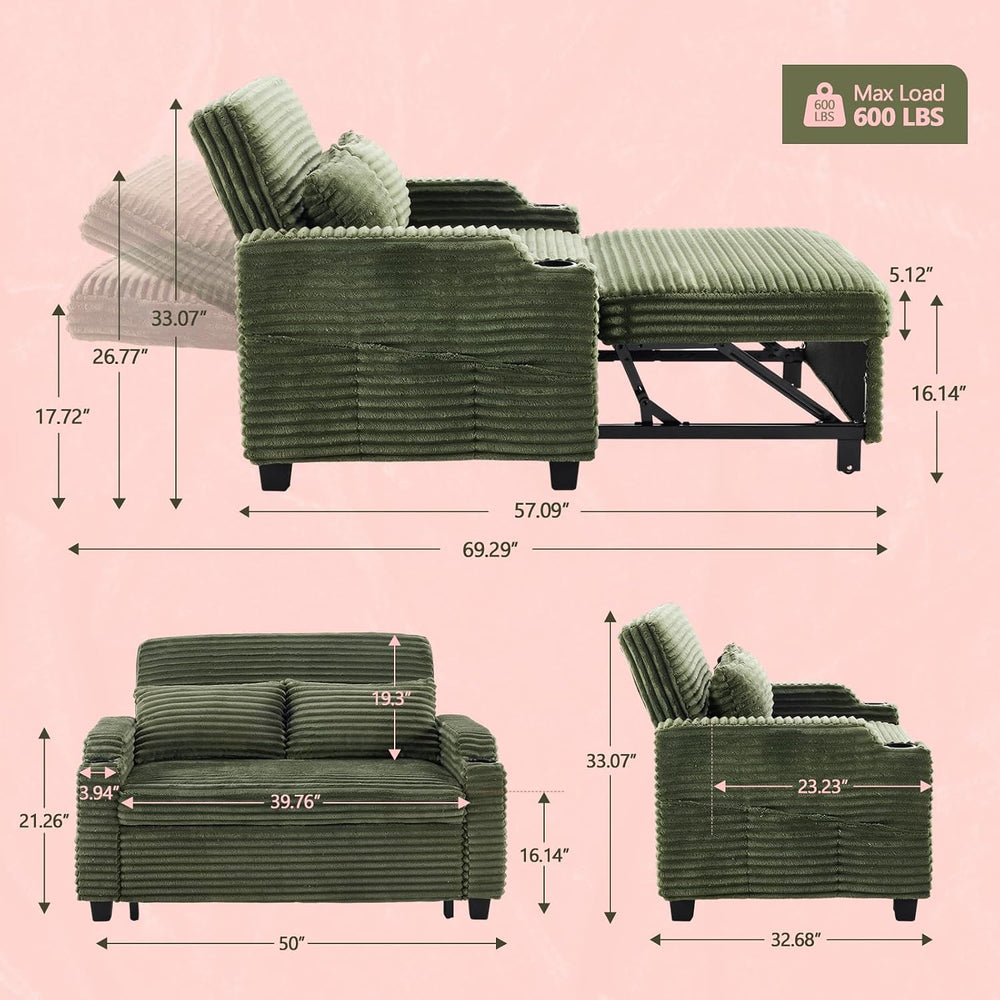 VINGLI Green Futon Sofa Bed Convertible Loveseat Sleeper Sofa Couch, Corduroy...