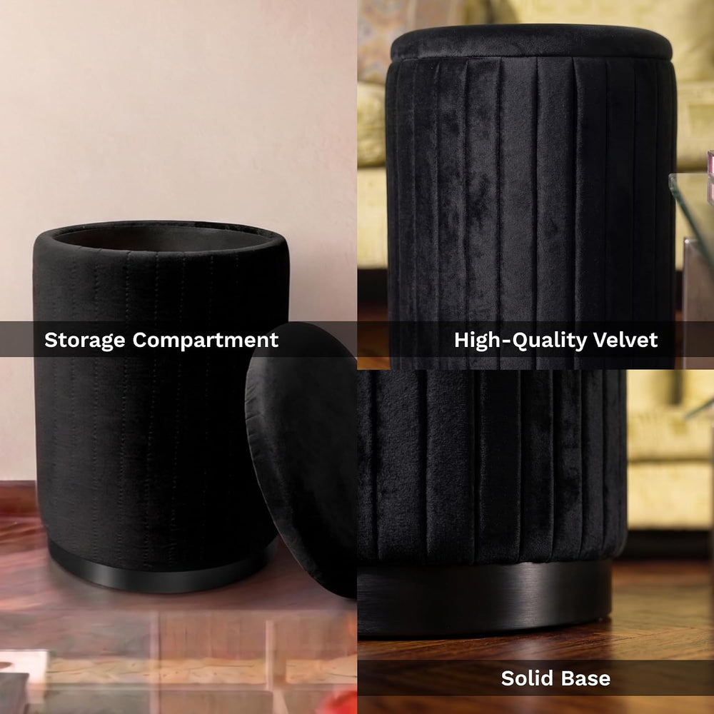 Boahaus Modern Black Suede Vanity Stool with Hidden Storage, Soft Cushioned S...