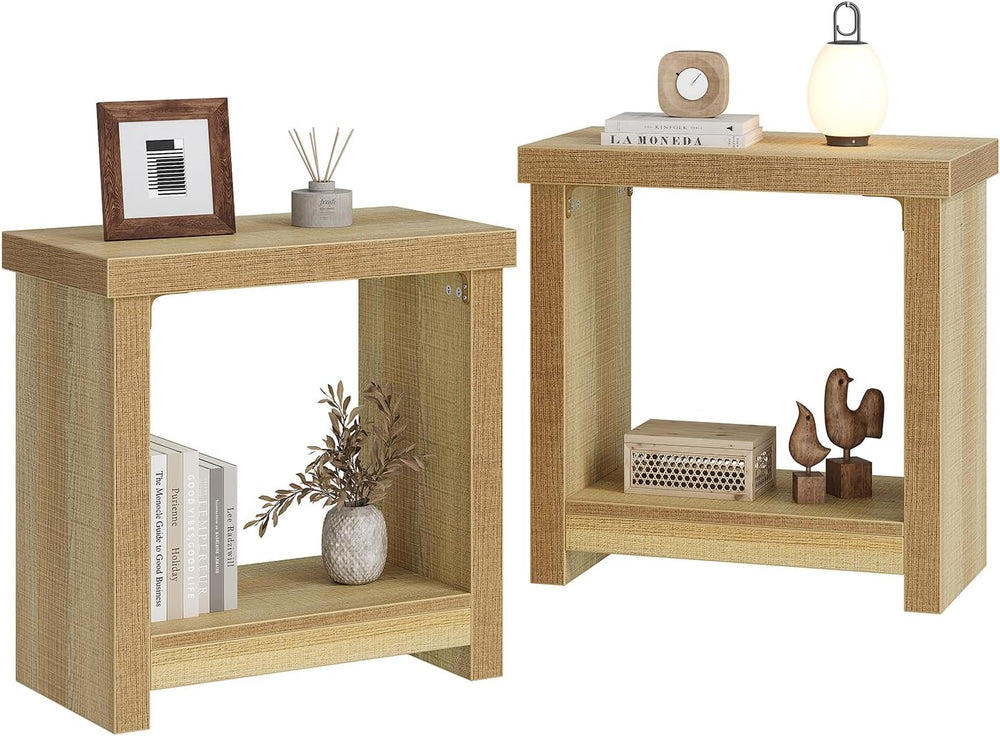 End Tables Set of 2 for Living Room, Narrow Side Tables with Storage Shelves,...