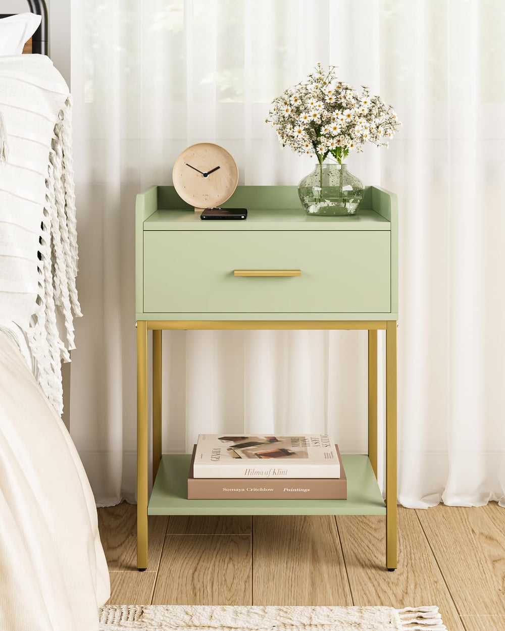 Nightstand,Modern Bedside Table Night Stand with Storage Drawer and Open Shel...