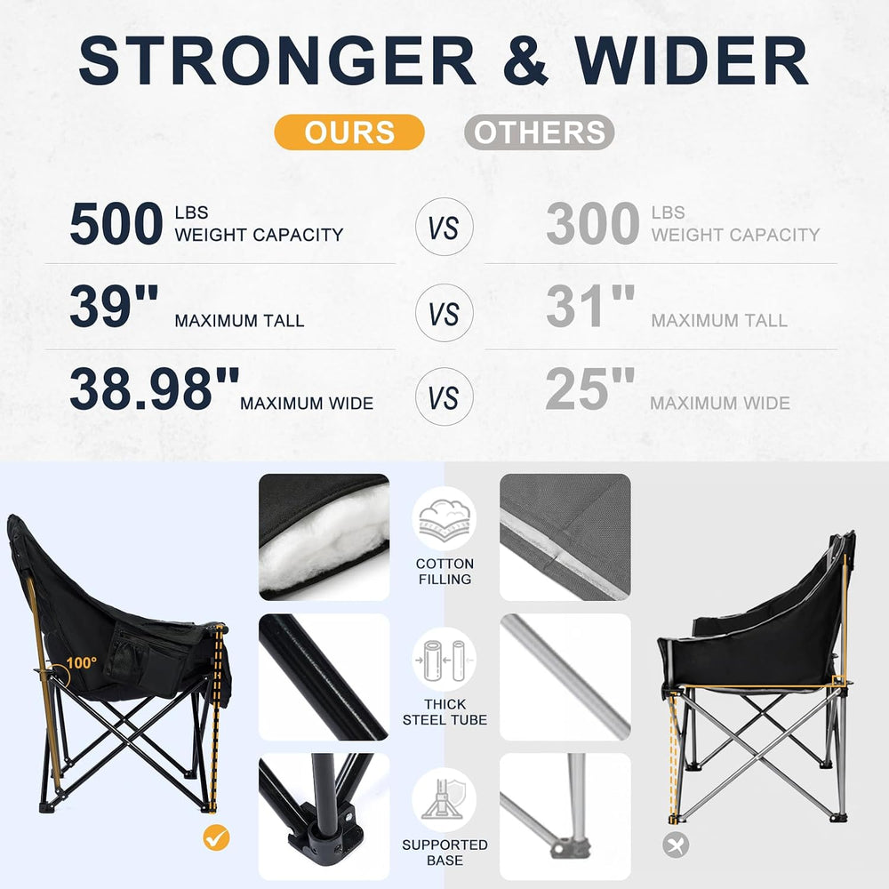 Oversized Camping Chairs for Adult - Heavy Duty Padded Portable Folding Chair...