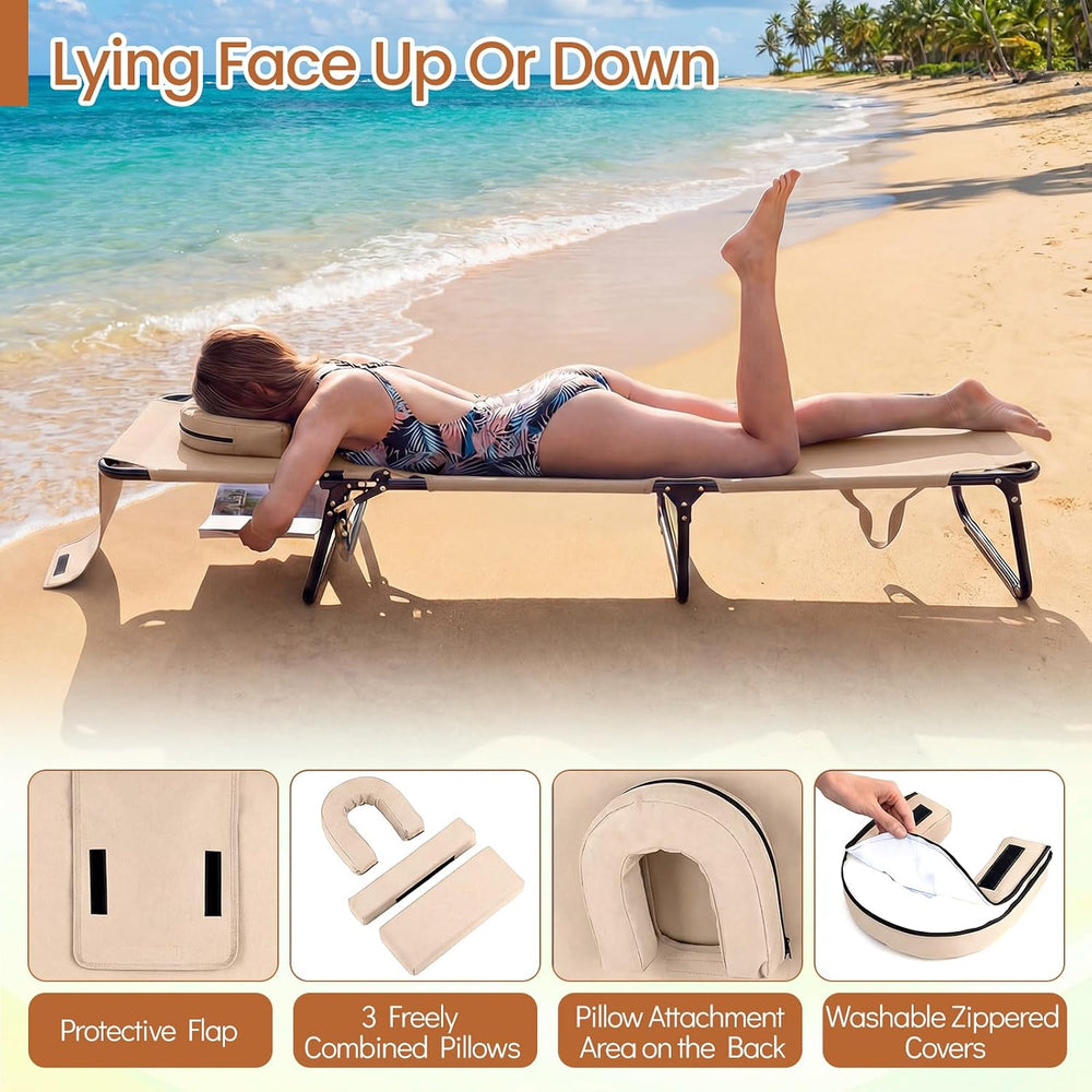 COSTWAY Tanning Chair with Face Hole, Pillows & Adjustable Backrest, Fold...