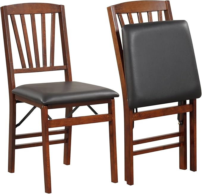 Giantex Folding Dining Chairs Set of 2, Foldable Wood Kitchen Chairs with Pad...