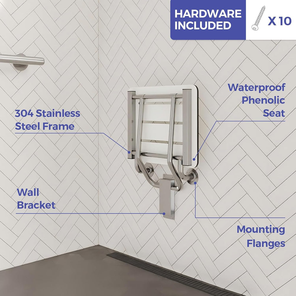 Stardrix 18" x 16" ADA Compliant Phenolic White Folding Shower Seat...
