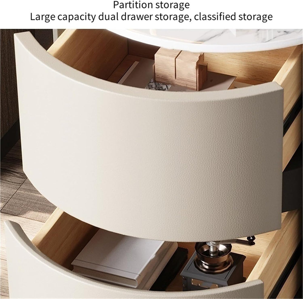 Modern Round Nightstand with 2 Drawers Wooden Bedside Table Minimalist Night ...