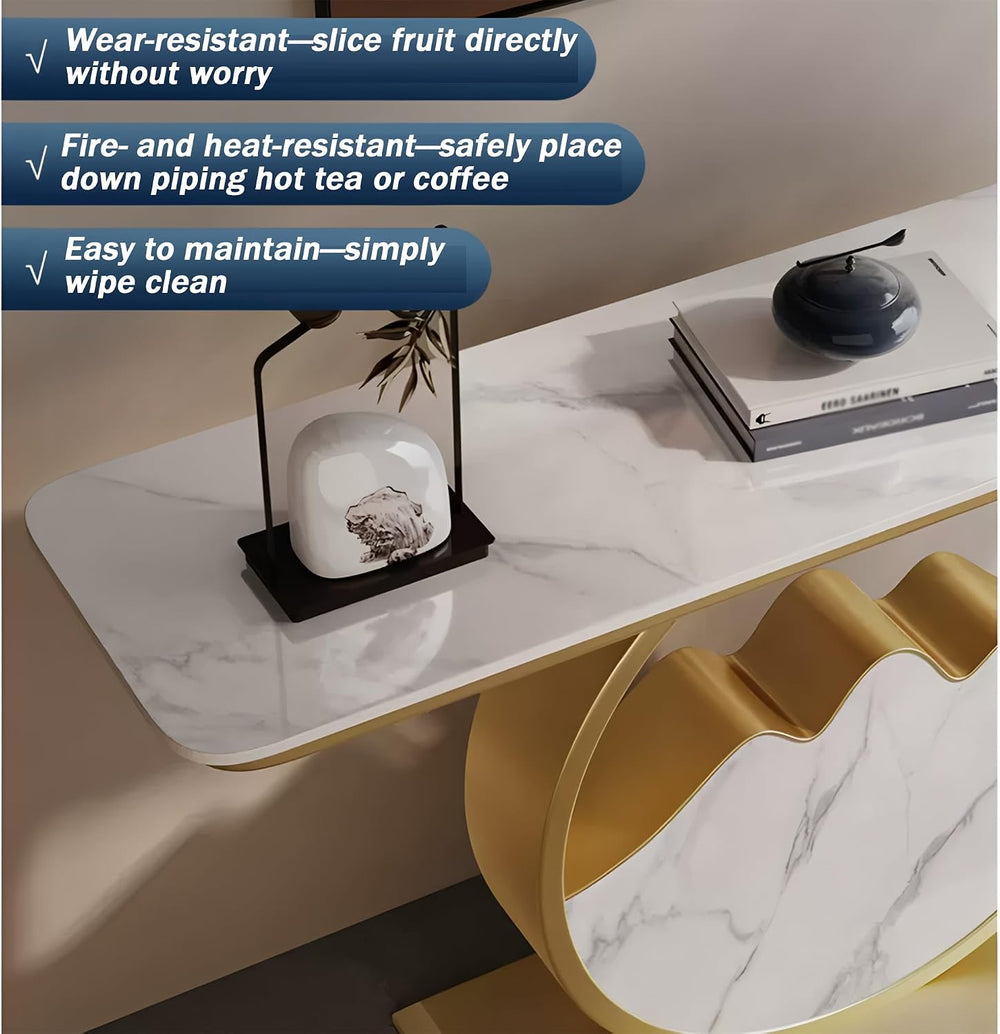 Contemporary Accent Table Modern Console Table | Marble-Like Tabletop and Cir...