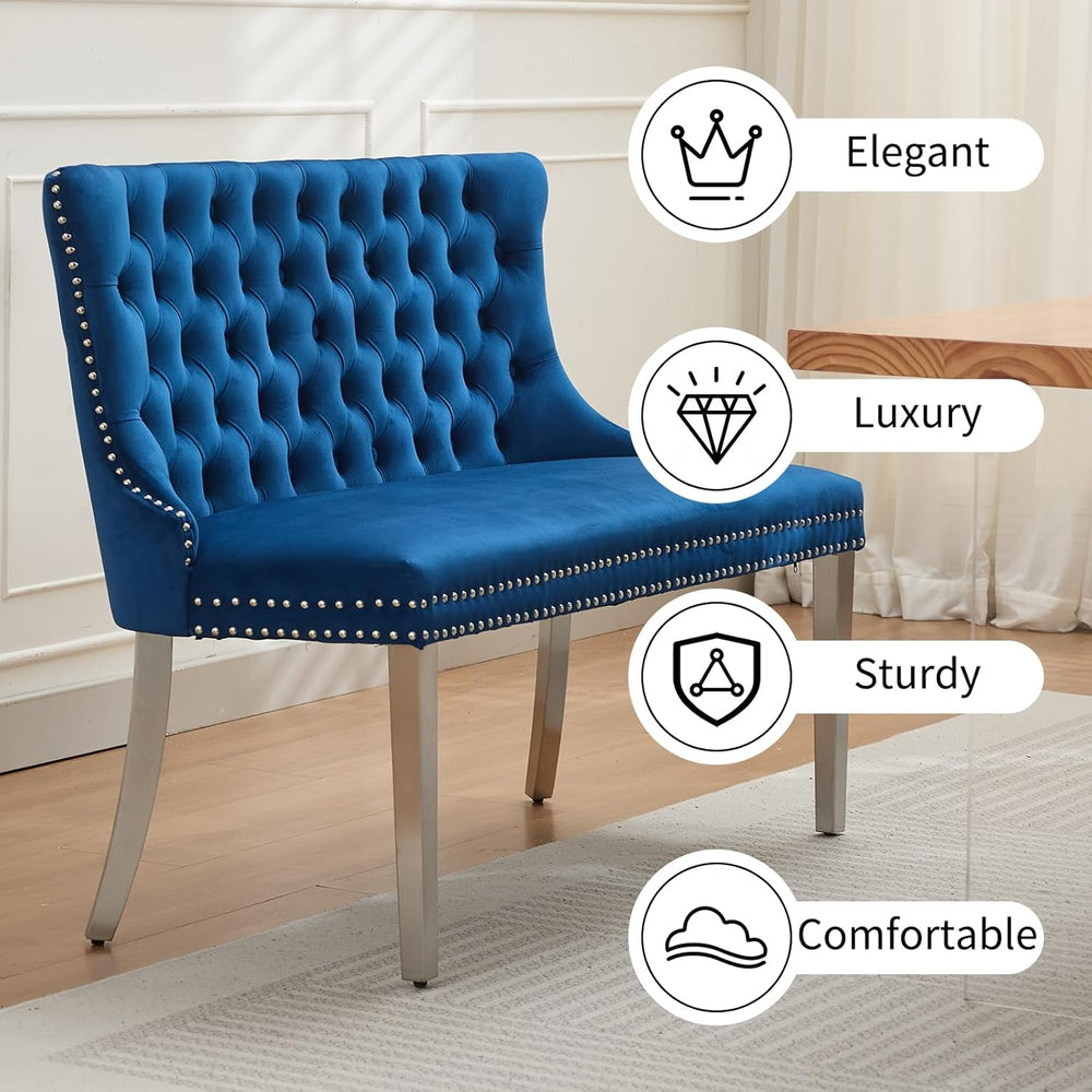 Shenyon Velvet Upholstered Dining Bench with Back, Tufted Loveseat Bench with...
