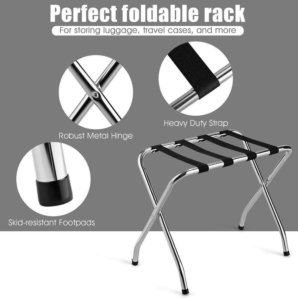 Tangkula Chrome Luggage Rack for Guest Room, No Assembly Required, Folding Me...