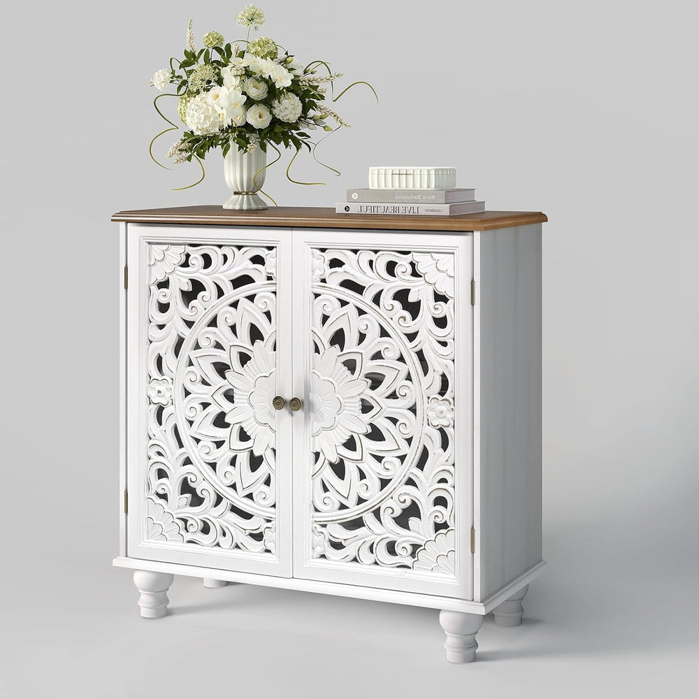 JOINICE 31" Accent Storage Cabinet with Doors for Living Room,White&...