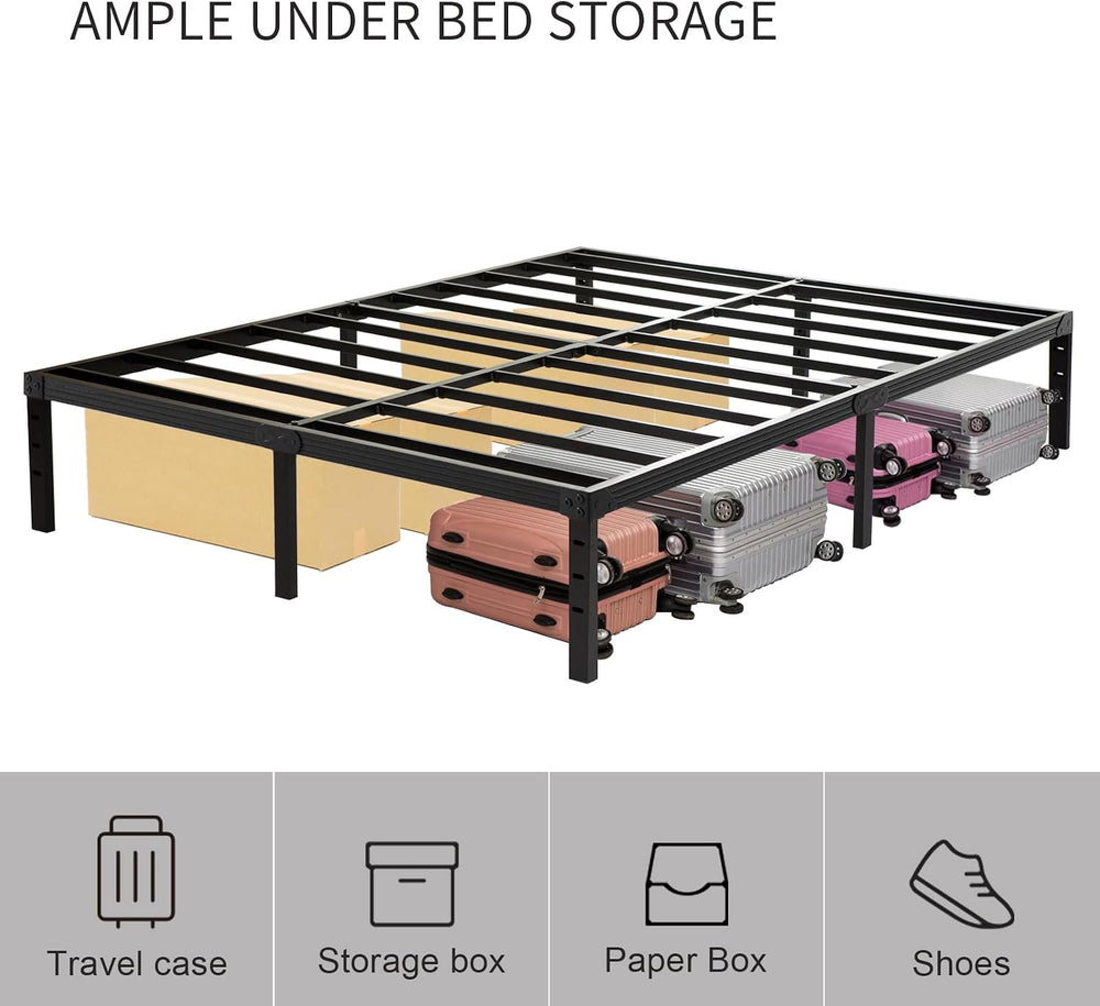 Wulanos Queen Size Bed Frame, 3500lbs Heavy Duty Metal Platform with Steel Sl...