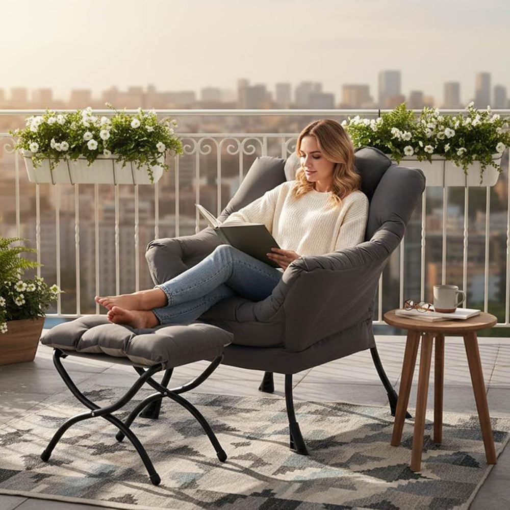 Tiita Lazy Chair with Ottoman, Comfy Reading Accent Chair, Dark Grey | Foldab...