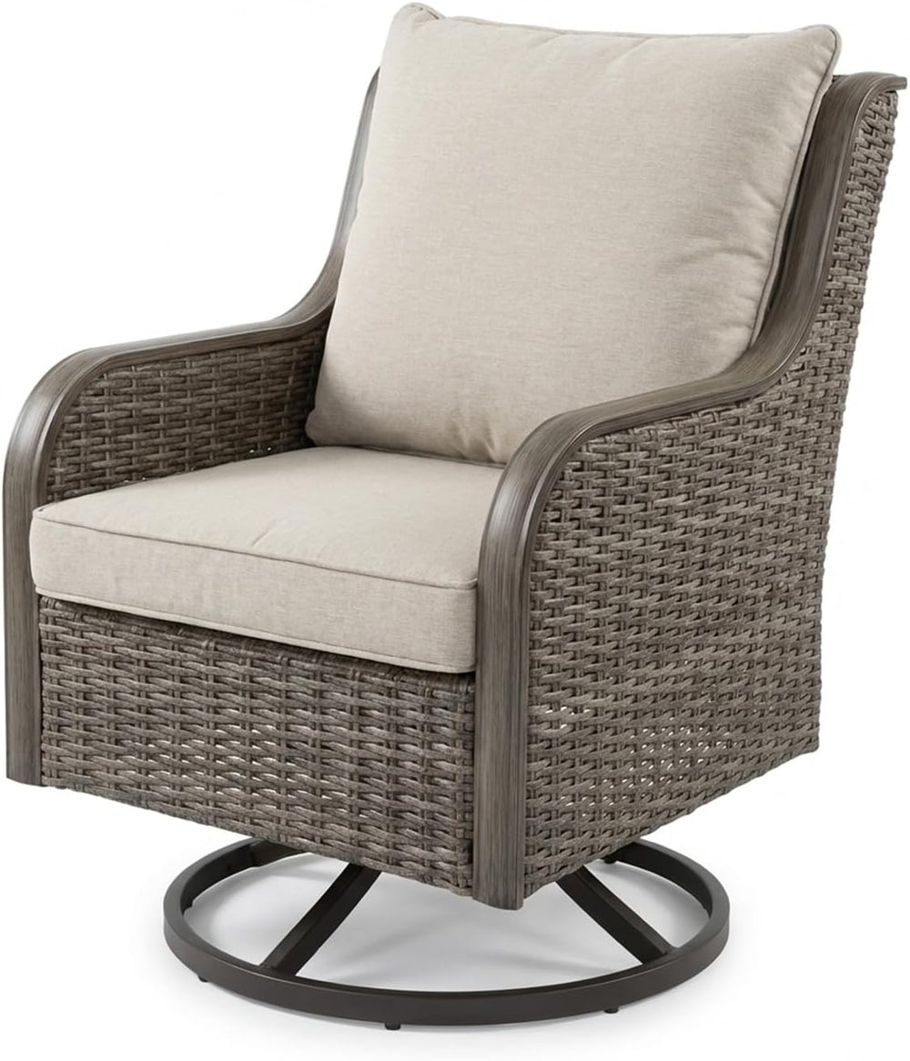 Swivel PE Wicker Chair, Outdoor Patio Chair with 360° Rotation & Water-Re...