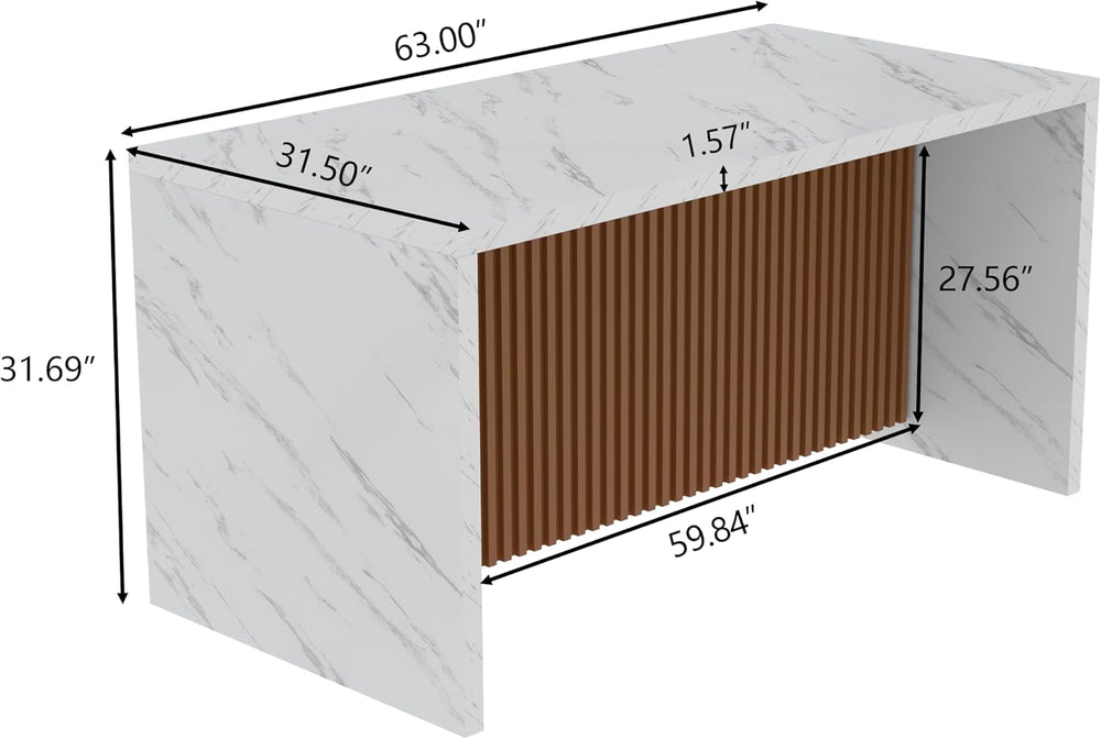 63" Large Imitation Marble Dining Table for 4-6 People,Kitchen Island Ta...
